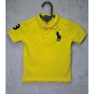Polo Ralph Lauren Boys Yellow Polo Big Pony Blue Logo #3 On Sleeve Size 2/2T